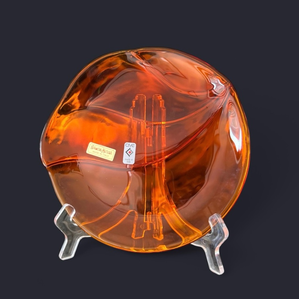 ONE** Neiman Marcus CIVE made in Italy Heavy Red/Orange Abstract Glass Plate